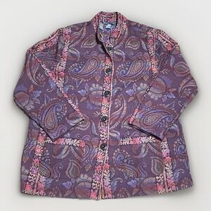 Vintage Psychedelic Bohemian Purple Tapestry Brocade Boho‎ Blazer Jacket Paisley